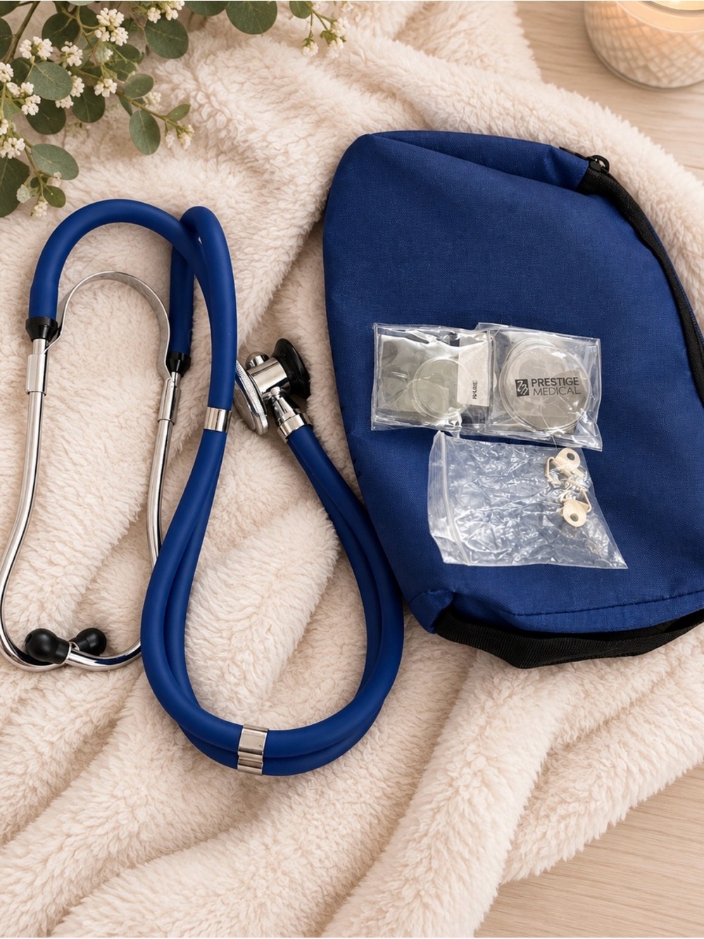 Prestige Blue Stethoscope with Carry Pouch and accessories set